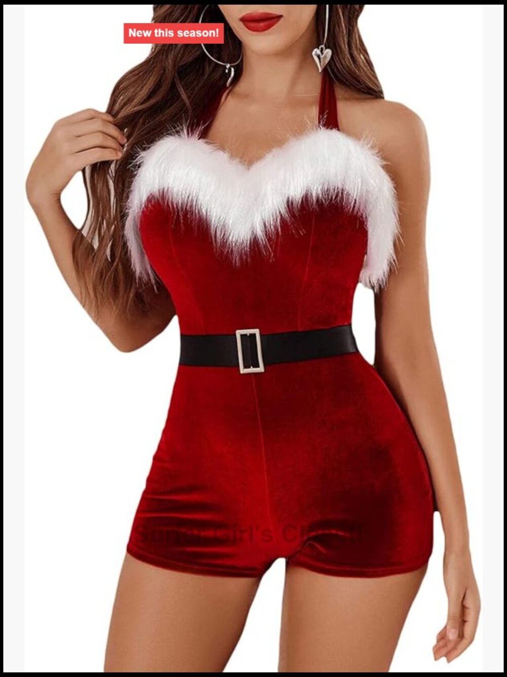 Sexy Santa Velvet Romper Halter Bodysuit Lingerie Christmas Costume